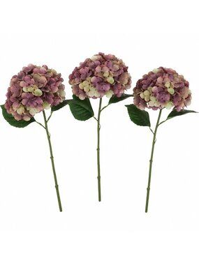 Dusty Mauve Hydrangea Stems Set of 3 Faux Hydrangea Flowers Artificial Hydrangea